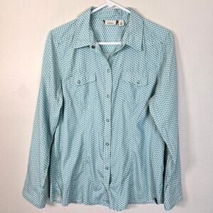 L.L. Bean Performance Shirt Womens M Aqua Fish Scale Pattern Snap Front Gorpcore
